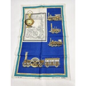 ULSTER WEAVERS Irish LINEN Tea Kitchen Towel TRAINS  Ireland Unused Vintage